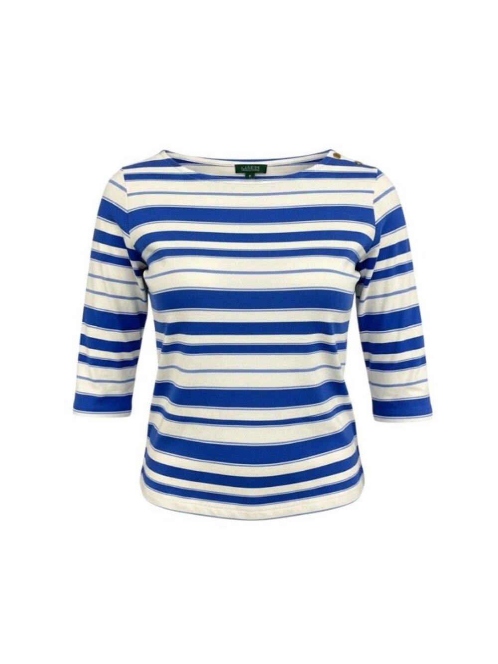 Lauren Ralph Lauren Womens 2X Blue & White Striped 3/4 Boatneck Top Gold Button
